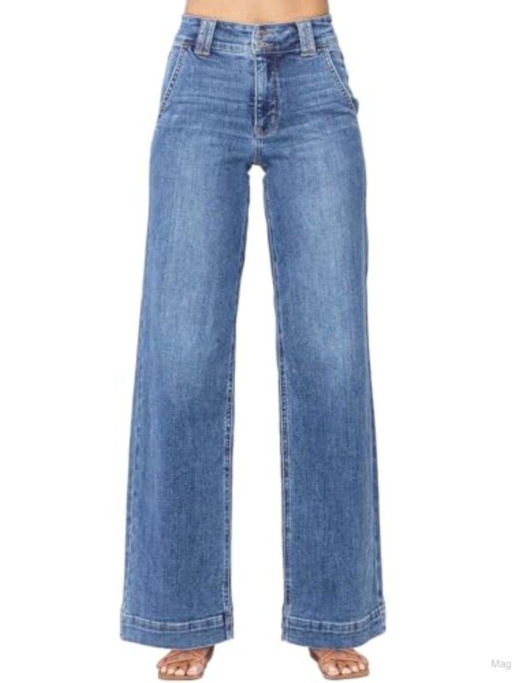 High Waisted Wide Leg Straight Jeans, Stretchy Denim with Tummy Control
